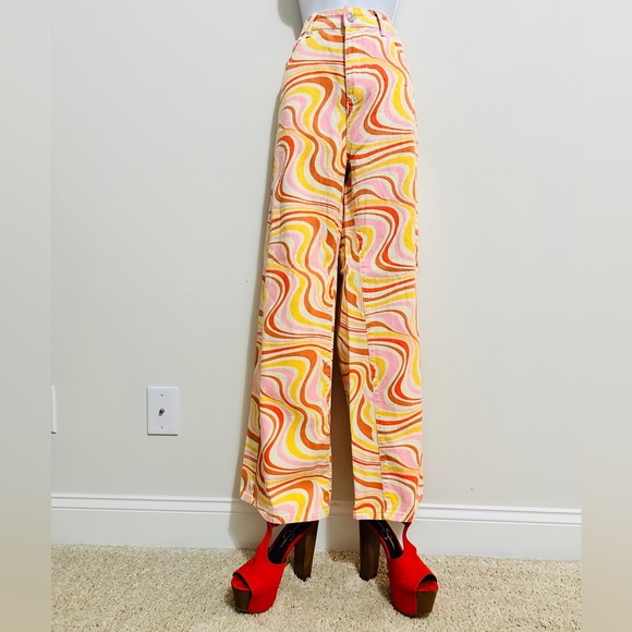 Colorful High Waist Groovy Print Wide Leg Jeans Size Large - Picture 4 of 8